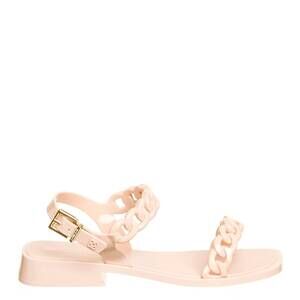 NEW PETITE JOLIE women's chain style straps kiara low heel sandal in nude